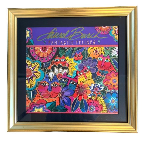 Vtg FANTASTIC FELINES Multicolored Cats Wall Art Decor by Laurel Burch Framed - Picture 1 of 6